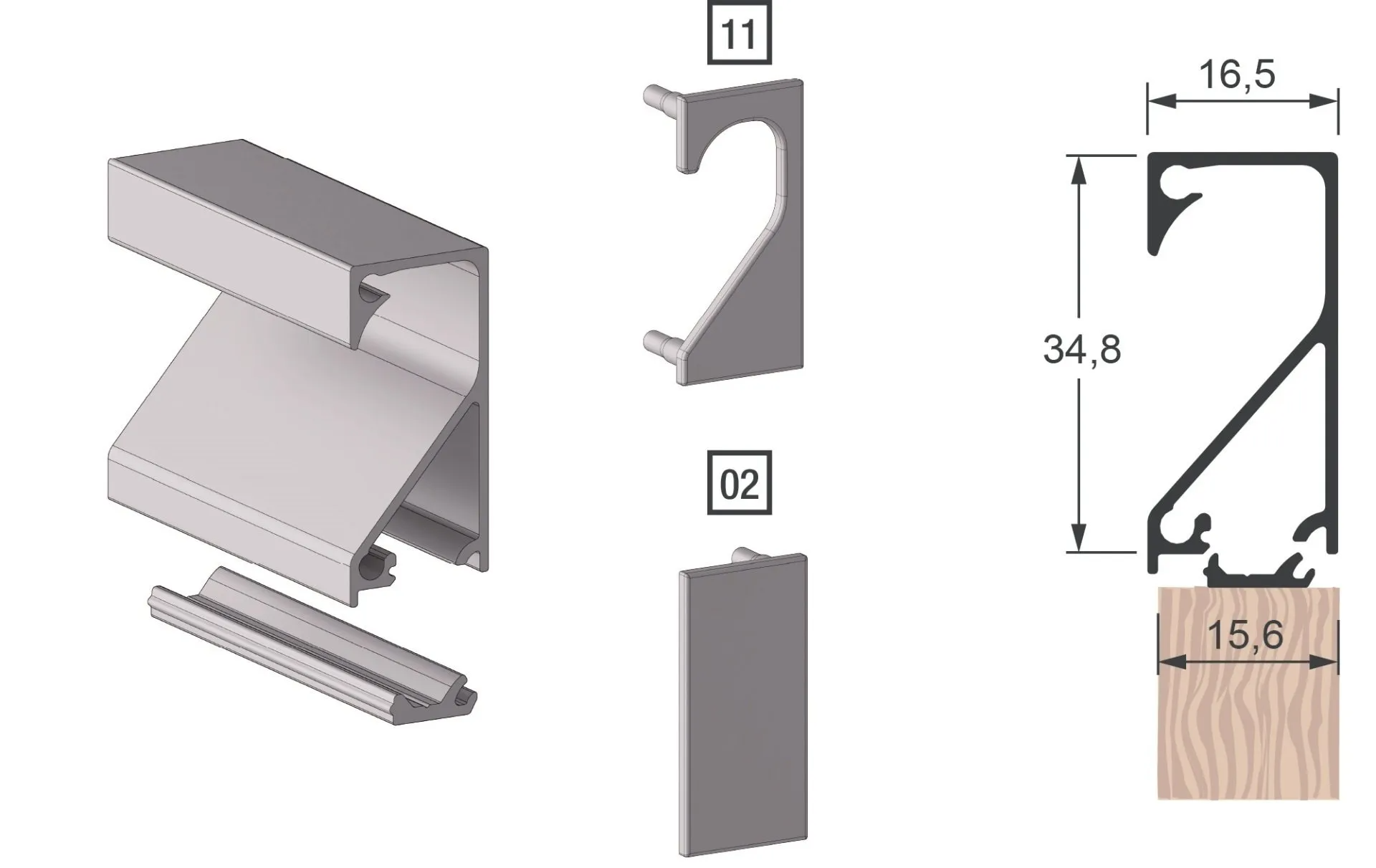 Gm Herrajes SAS - PERFIL 6014T + PIEZA CLIC 15MM