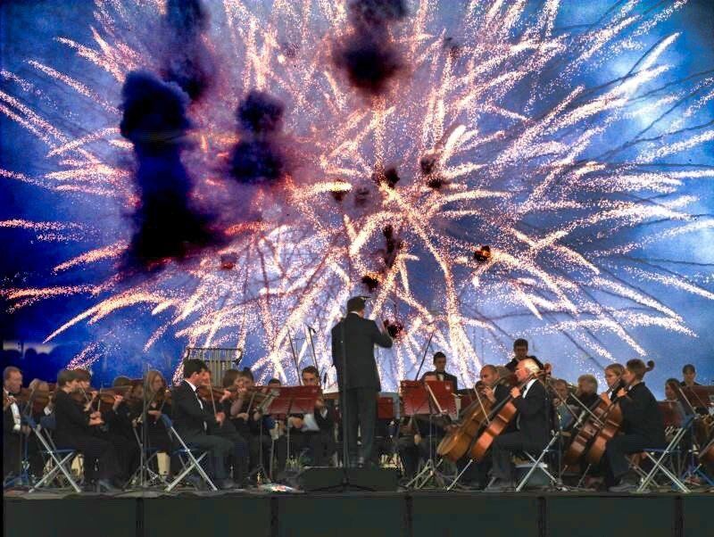 Outdoor concert with fireworks