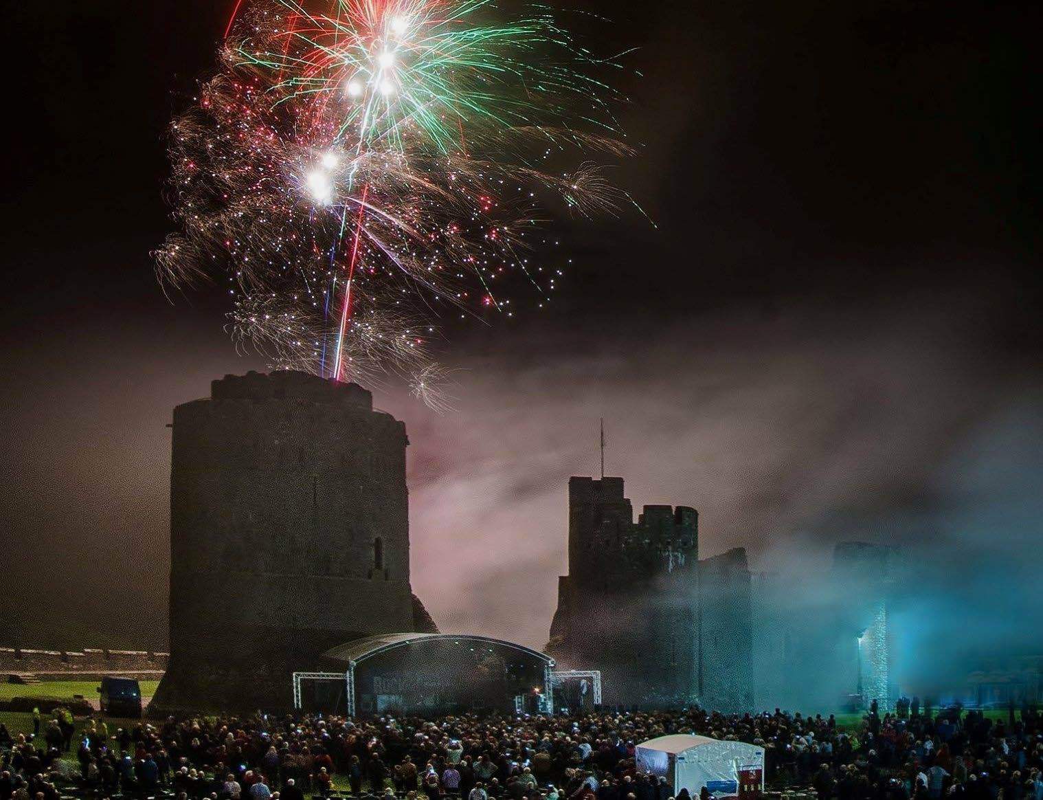 Fireworks at concert in Pembroke Castle