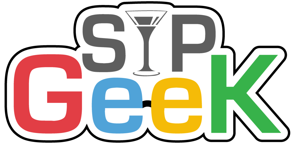 A logo for sip geek with a martini glass in the middle.