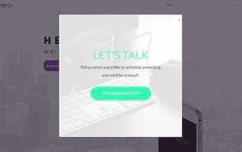 Website contact popup with “Let’s Talk” heading and teal call-to-action button over a dimmed homepage background