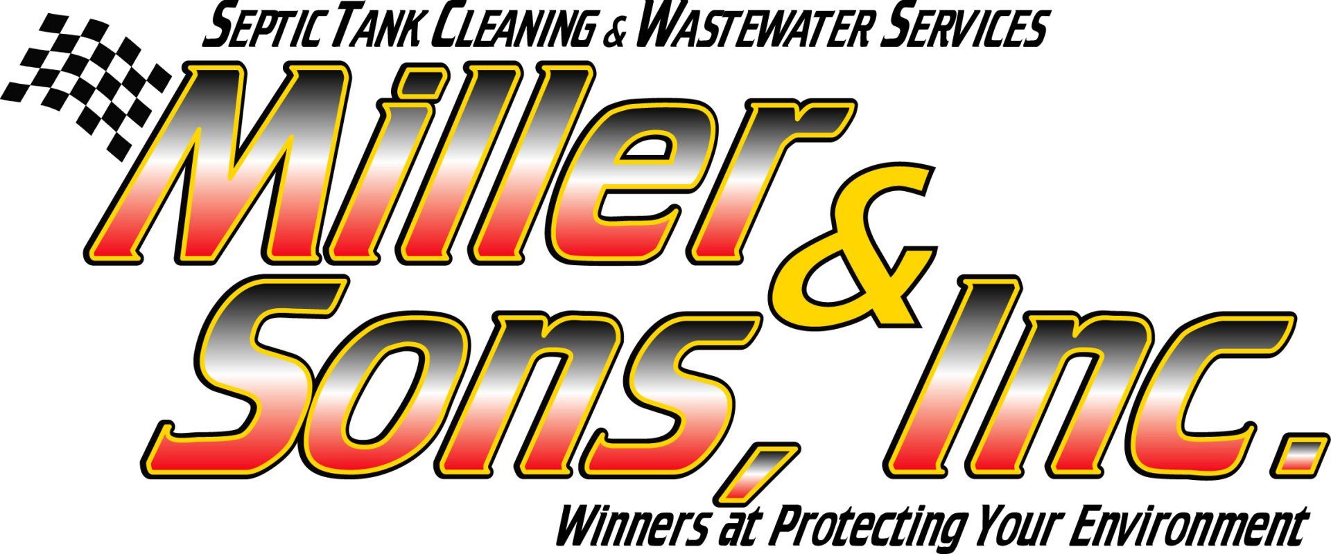 Miller & Sons, Inc. logo for septic tank cleaning services with red, yellow, and black text.