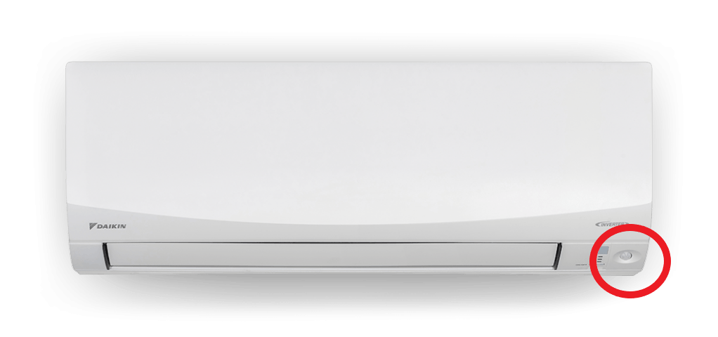 Daikin heat pump with proximity sensor circled.