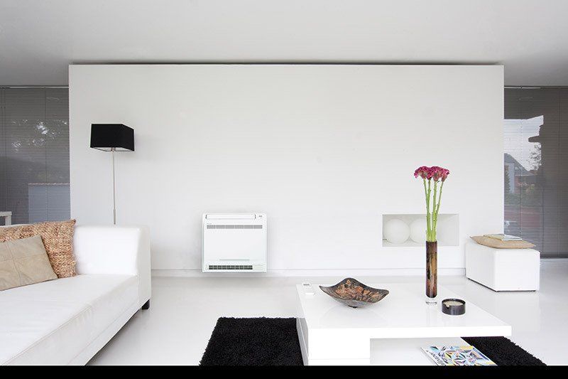 Floor console heat pump in living room