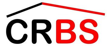 The crbs logo is black and red with a red roof.