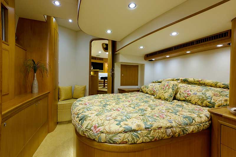 There is a large round bed in the middle of the room.