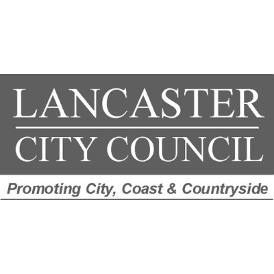 Lancaster City Council logo in gray and white, with text