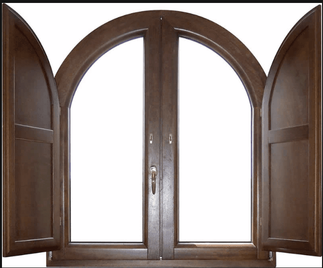 Finestra di sicurezza ad arco effetto legno