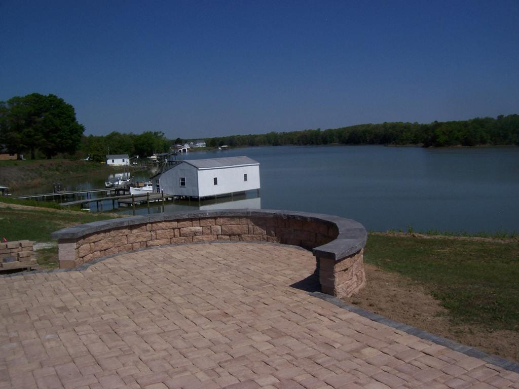 Ornate Stones Land Scaping — Nice Brick Flooring With Lake in Shacklefords, VA