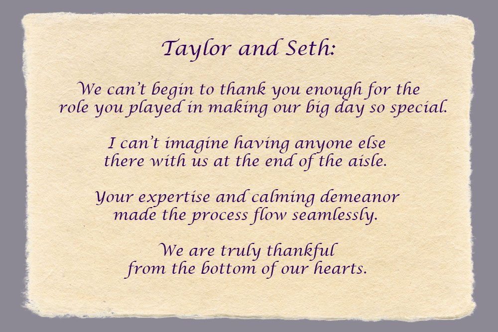 Taylor and Seth's testimonial for Mdk Ceremonies
