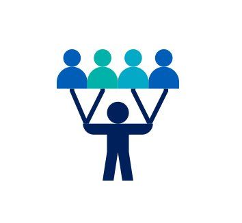 A man is holding a tray with three people on it.