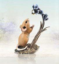 Bluebells & Bee - Hand-painted Bronze Resin Mouse - Michael Simpson