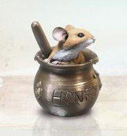 Mouse in Honey Pot - Hand-painted Bronze Resin Mouse - Michael Simpson