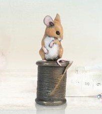 Mouse on Cotton Reel - Hand-painted Bronze Resin Mouse - Michael Simpson