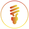 Icono de bombilla con degradado de naranja a amarillo y filamento en espiral dentro de un contorno circular.