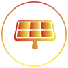 Icono de panel solar en un círculo naranja con un diseño degradado amarillo-rojo.