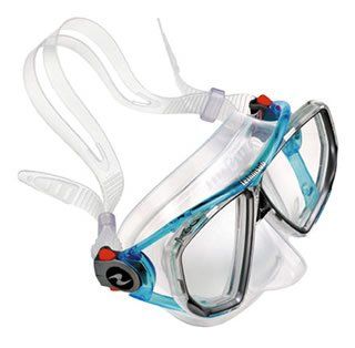 maschera subacquea technisub trasparente e azzurra