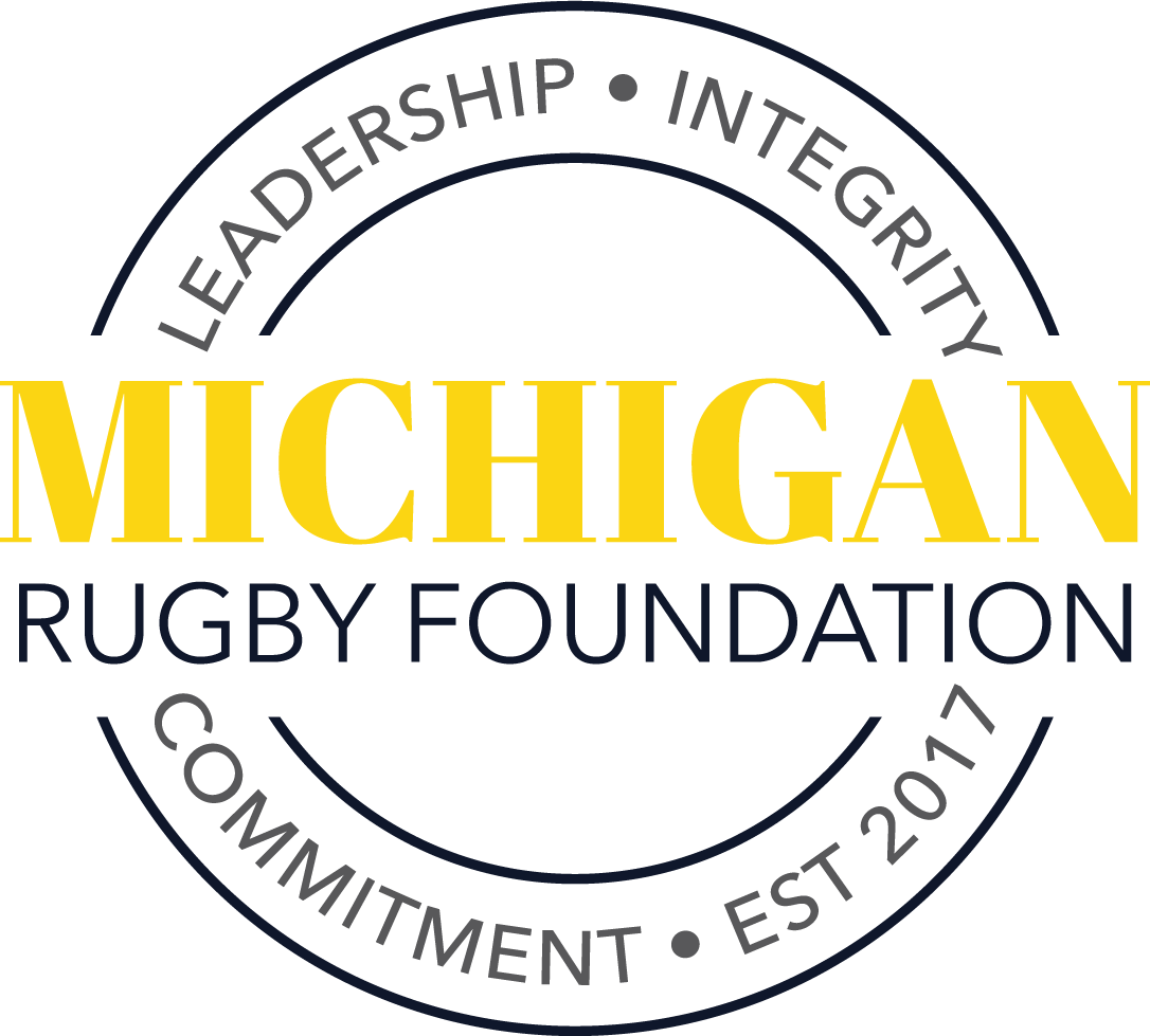 The logo for the michigan rugby foundation is yellow and black.