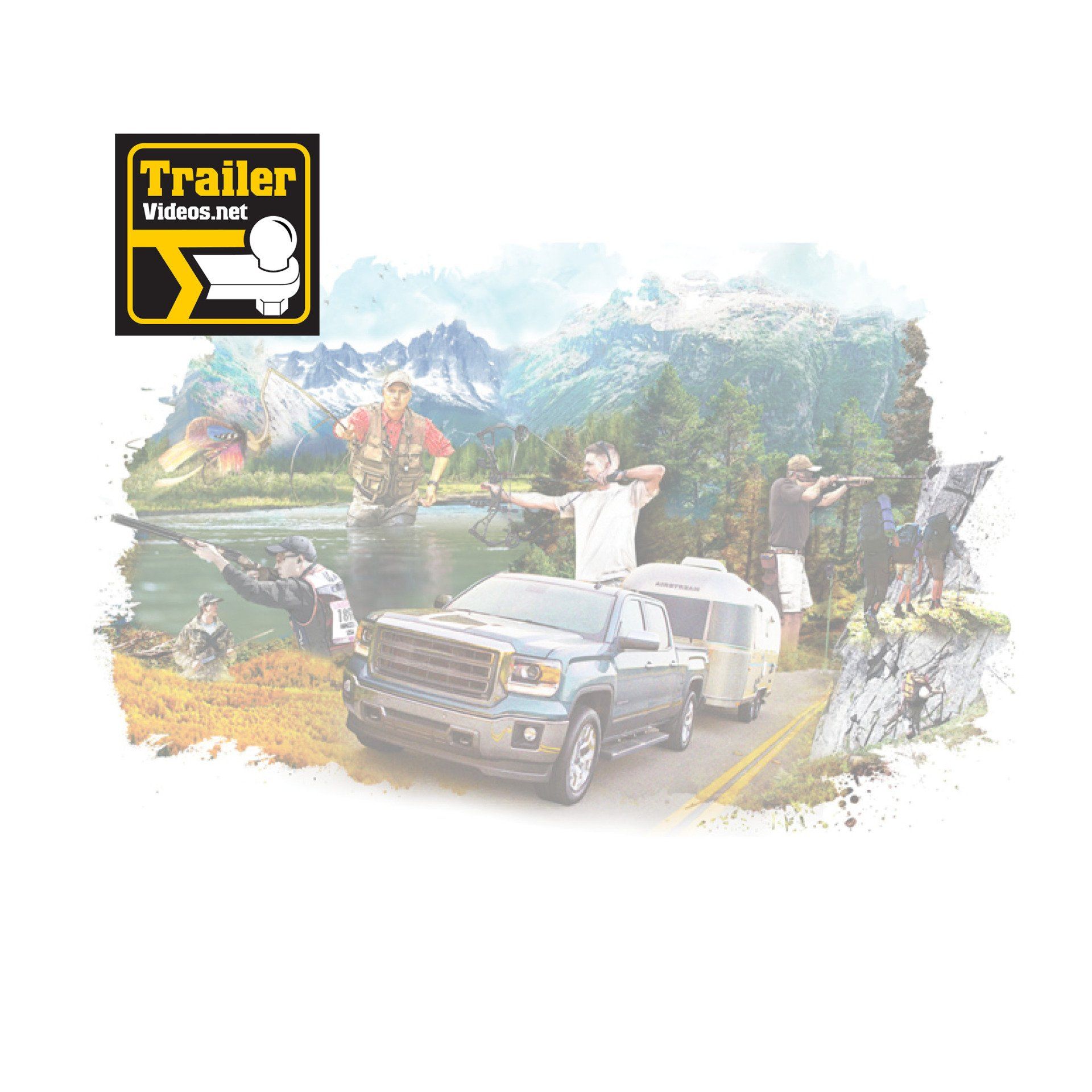 a truck is towing a trailer down a mountain road .