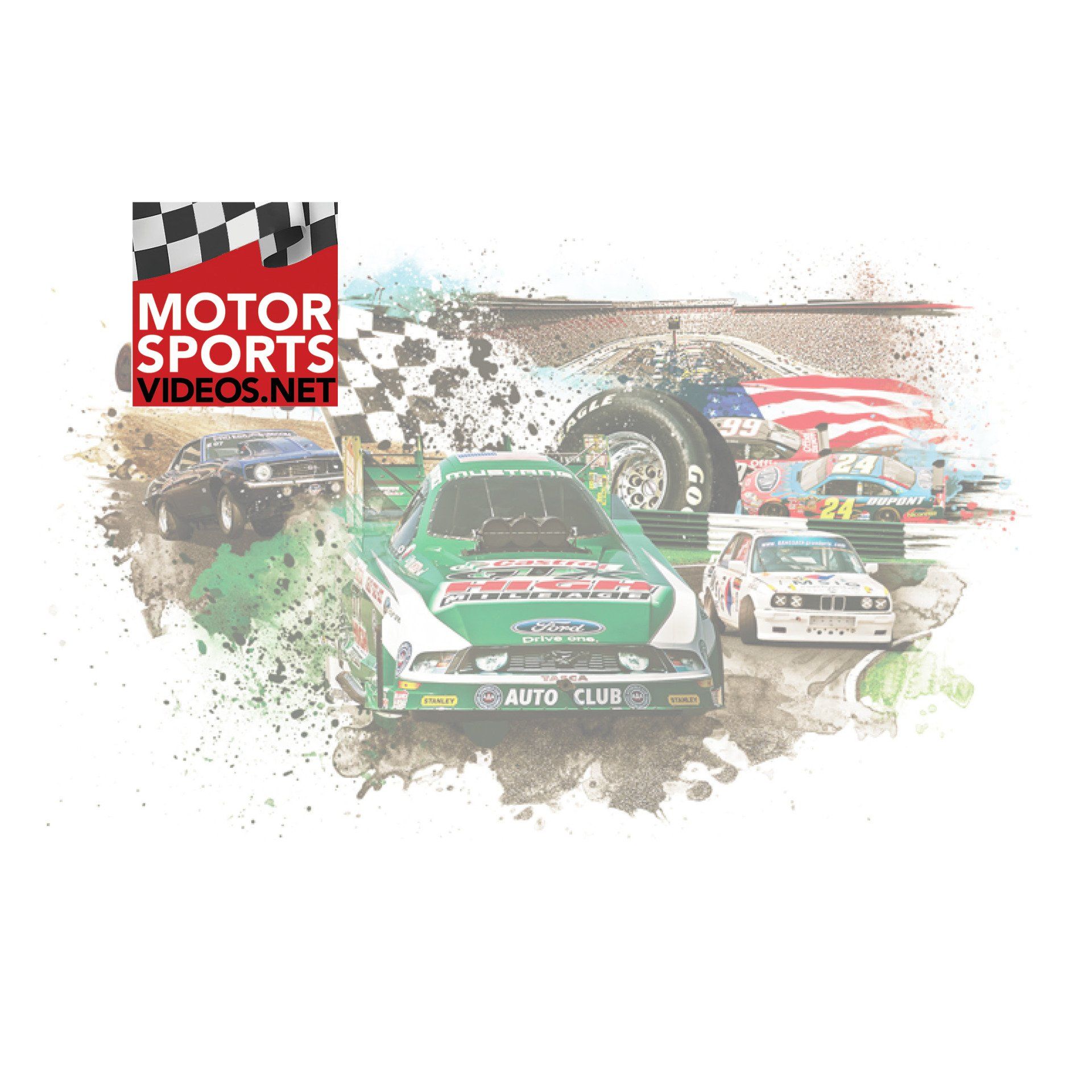 a collage of racing cars and a checkered flag on a white background .