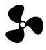 a black and white silhouette of a propeller on a white background .