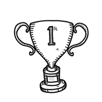 a black and white drawing of a trophy with the number 1 on it .