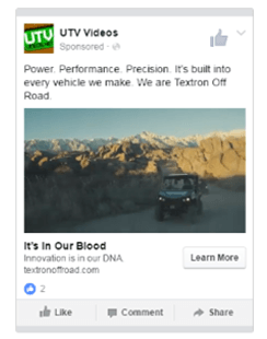 image of a utv in a sample instagram social media online advertisement