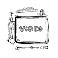 a black and white drawing of a video icon .