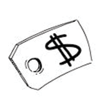 a black and white drawing of a price tag with a dollar sign on it .