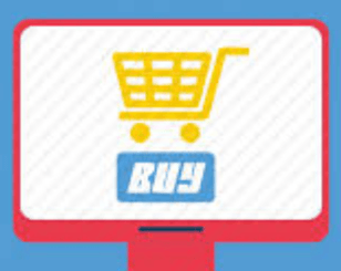 a computer monitor with a shopping cart icon on it .