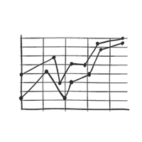 a black and white drawing of a graph with lines going up and down .