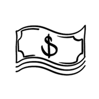a black and white drawing of a dollar bill with a dollar sign on it .