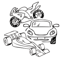 line drawing of oru primary customers in motorsports, auto aftermarket and powersports