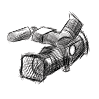 a black and white drawing of a video camera on a white background .