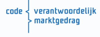 A blue logo that says code verantwoordelijk marktgedrag