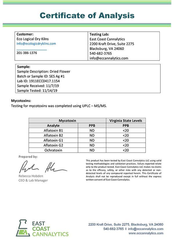 Hemp DryingTest results
