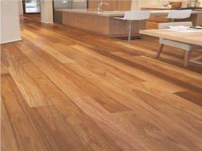 Hardwood flooring in a kitchen.
