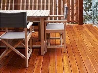 Wood deck with patio table.
