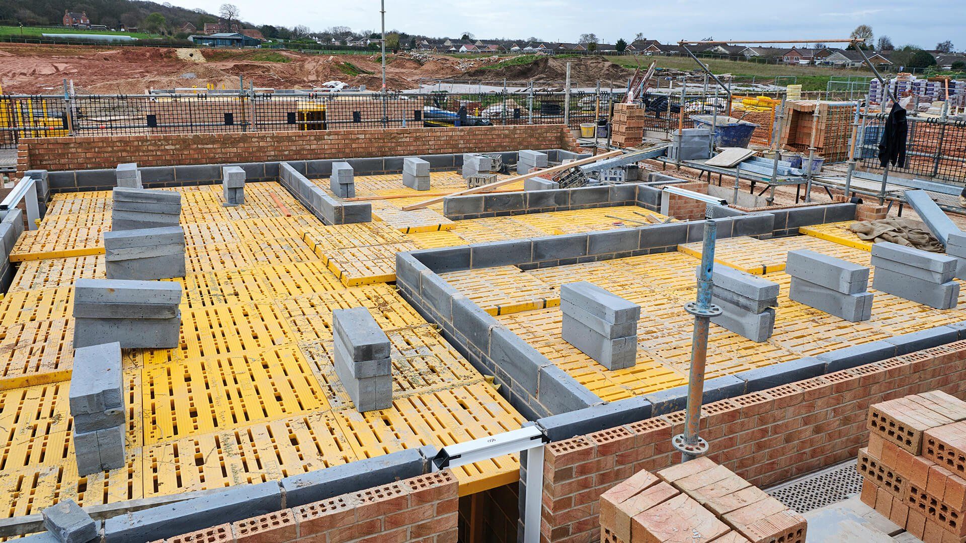 safety deck system placed, concrete block