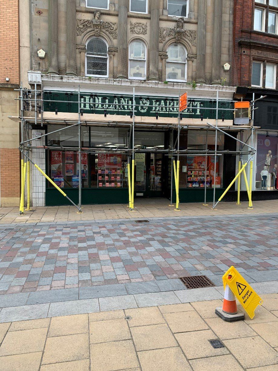Small commercial job.  Scaffold for repairs to signage to shop front