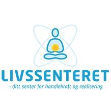 Logoen til livssenteret viser en person i lotusposisjon med en sol i midten.