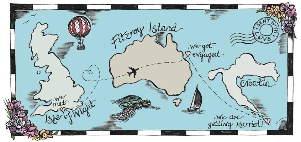 A drawing of a map showing the location of fitzroy island