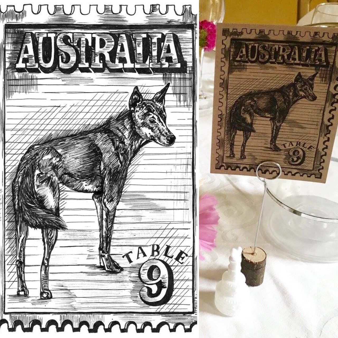 A black and white drawing of a dog with the word australia on it