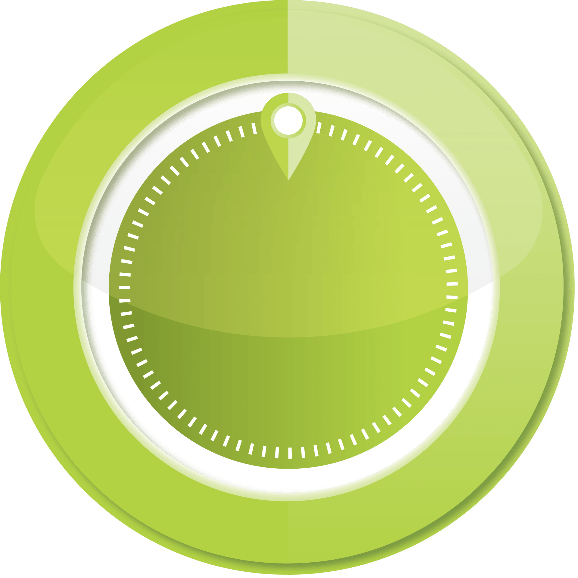 Green circular timer with pointer, indicating progress.