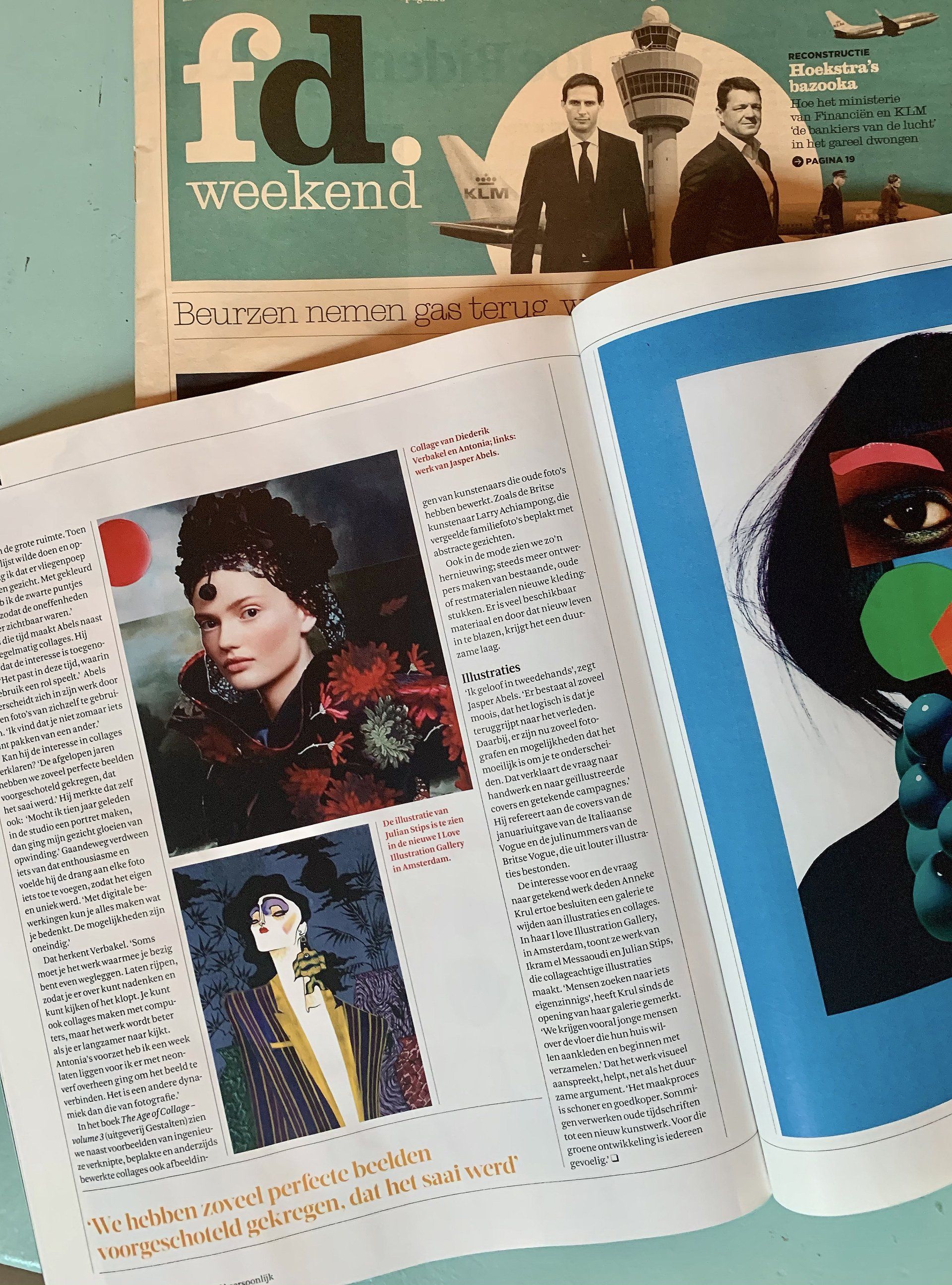 Open magazine with colorful illustrations and 