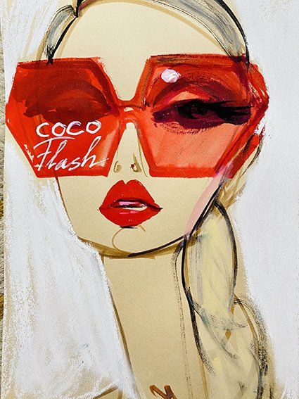 Woman wearing red oversized sunglasses with