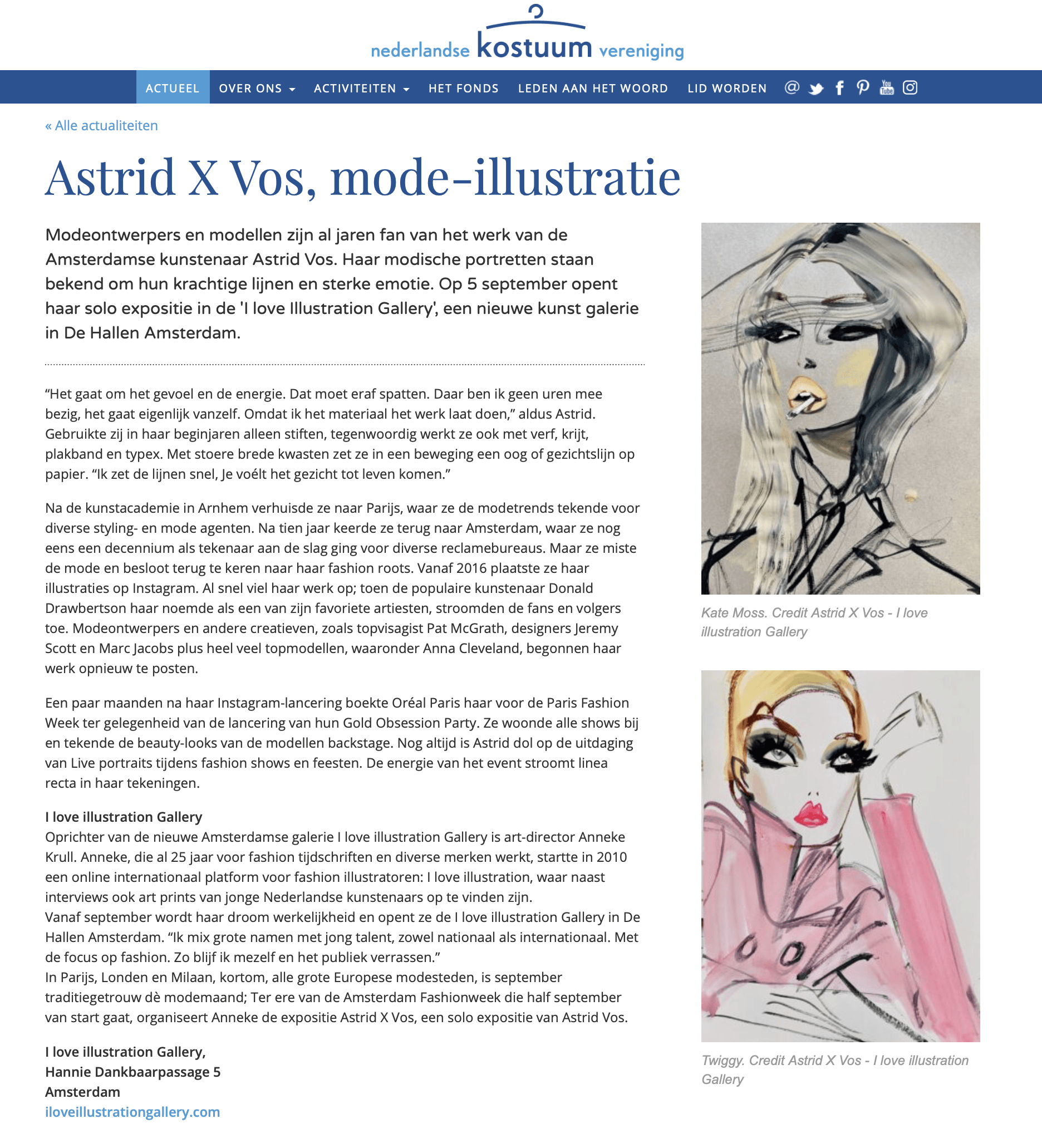 Article about Astrid Vos with fashion illustrations and text.