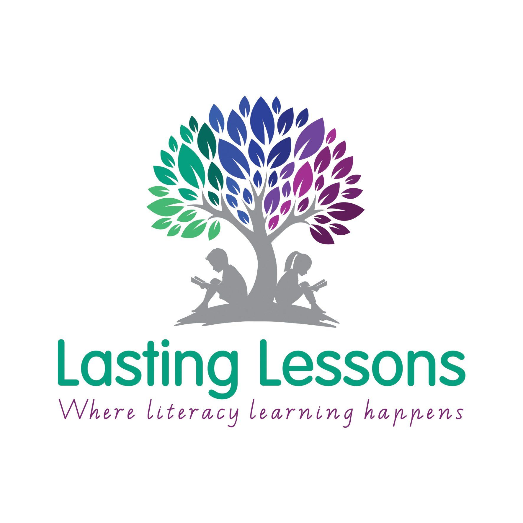 Logo with a multicolored tree and the text “Lasting Lessons” and “Where literacy learning happens”