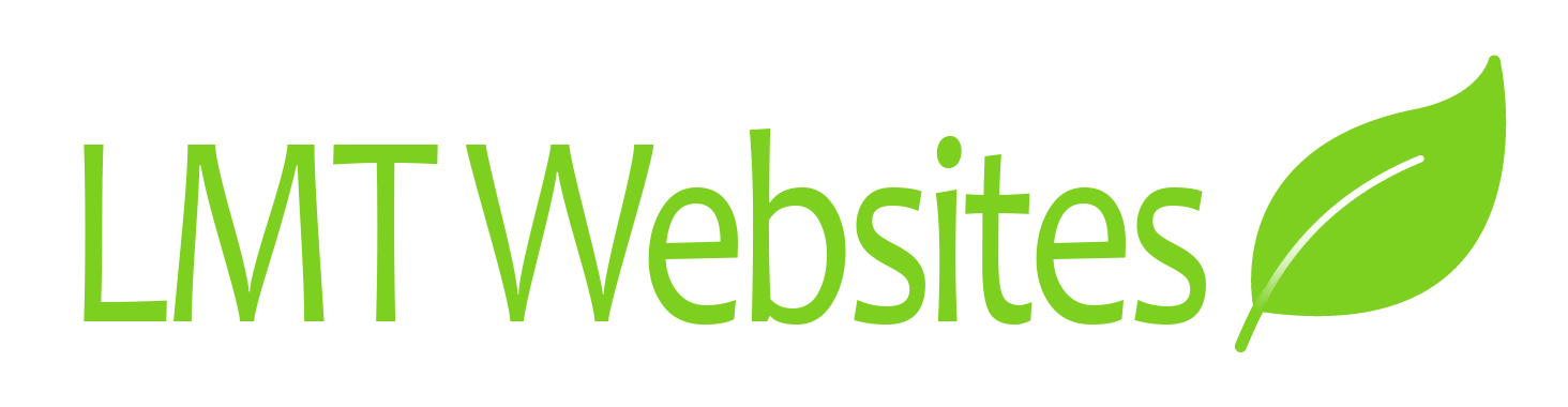 A logo for lmt websites with a green leaf