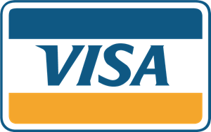 Visa logo: blue and yellow rectangle with the word